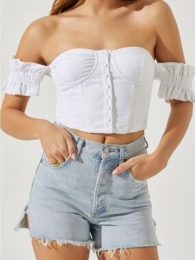 Astr White Off-Shoulder Corset Crop Top sz Small